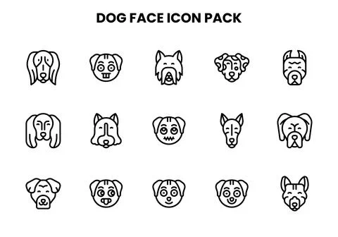 Dog Face Line Bundle Icons Pack Stock Illustration