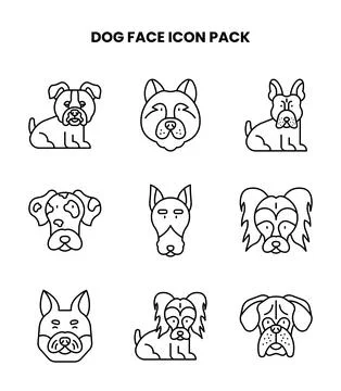 Dog Face Line Bundle Icons Pack Stock Illustration