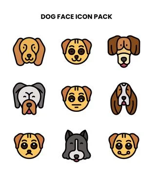 Dog Face Lineal Color Vector Icons Pack Stock Illustration