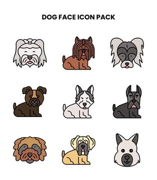 Dog Face Lineal Color Vector Icons Pack 库存插图