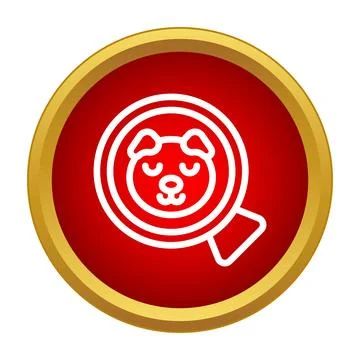 Dog face search magnifying glass red gold icon Stock Illustration