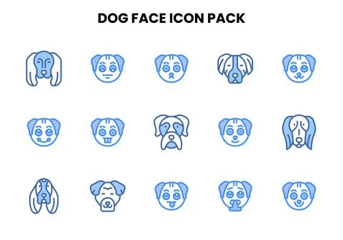 Dog Face Two Colour Design Icons Pack Stock Illustration