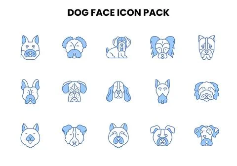 Dog Face Two Colour Set Icons Pack Stock Illustration