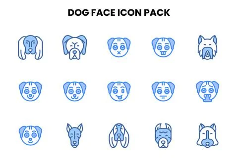 Dog Face Two Colour Vector Icons Pack Stock Illustration