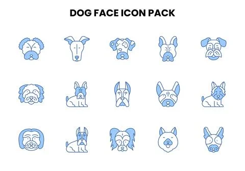 Dog Face Two Colour Vector Icons Pack Stock Illustration