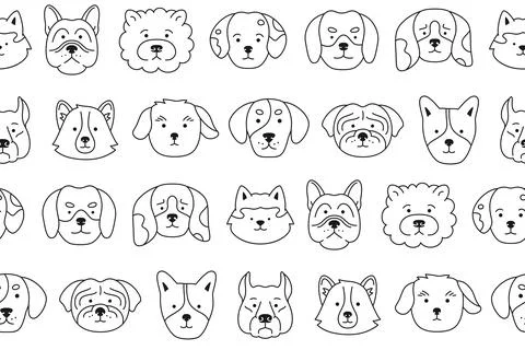 Dog faces cartoon seamless pattern smiling funny childish doggy pet comic Illustrazione stock
