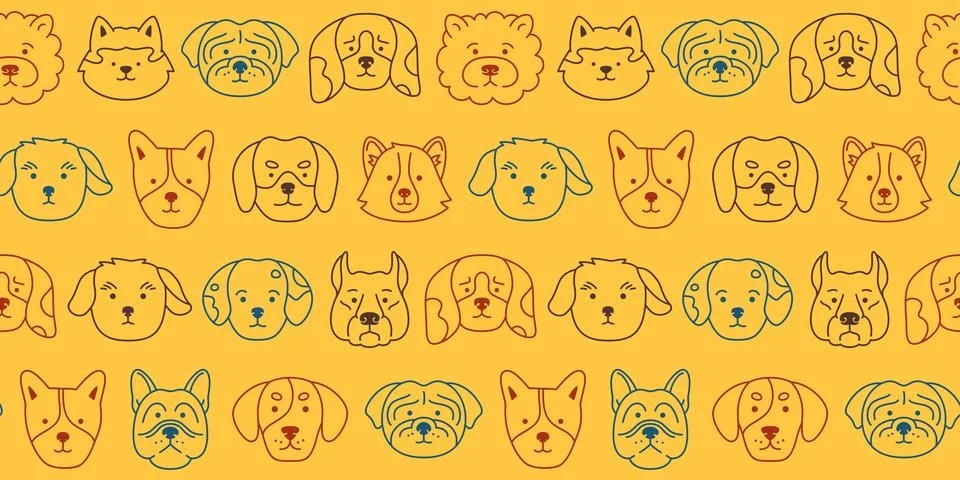 Dog faces cartoon seamless pattern kid design funny childish doggy pet comic 库存插图