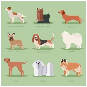 Dog flat icons set Stock Illustration