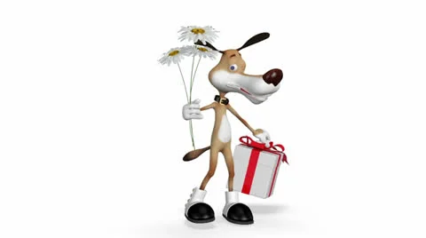 Dog with flowers and a gift. Stock Footage 23969658