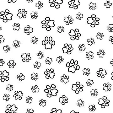 Dog Foot Print Seamless Pattern on White Background. Animal Paws Texture イラスト素材