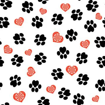 Dog Foot Print Seamless Pattern on White Background. Animal Paws Texture イラスト素材