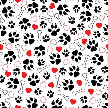 Dog footprints seamless pattern. Pets prints, dogs or kittens background. Puppy Stock Illustration