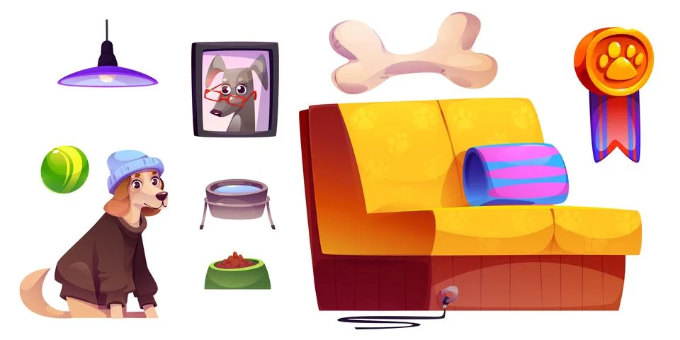 Dog friendly cafe design elements set Illustrazione stock