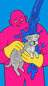 Dog Getting a Bath Stock Illustration