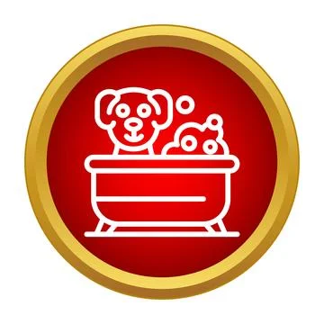 Dog getting a bath in a tub with bubbles Stock Illustration