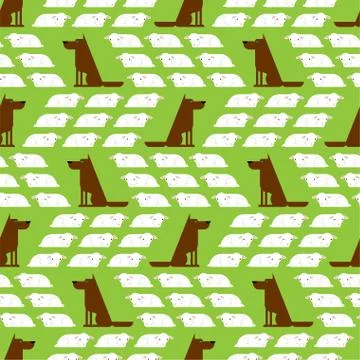 Dog guards flock of sheep pattern seamless. Dogs and lambs background Stock Illustration