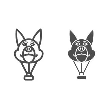 Dog head balloon line and solid icon, Balloons festival concept, Air transport 스톡 일러스트