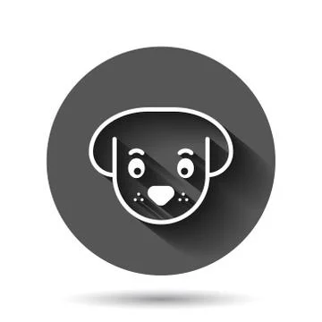 Dog head icon in flat style. Cute pet vector illustration on black round back Stock Illustration