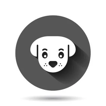 Dog head icon in flat style. Cute pet vector illustration on black round back Stock Illustration