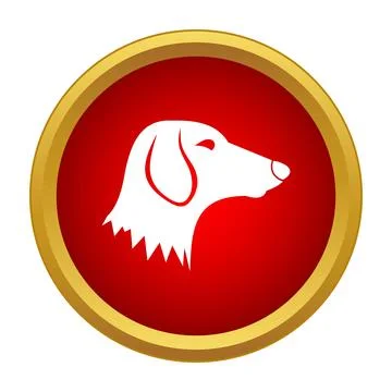 Dog head profile icon on red round button Stock Illustration