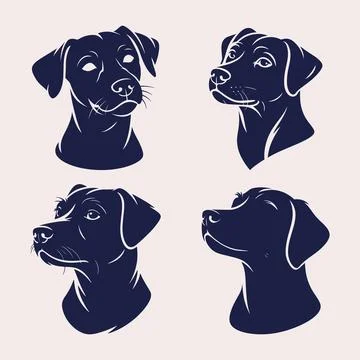 Dog head silhouette vector set with detailed pet portrait collection 库存插图