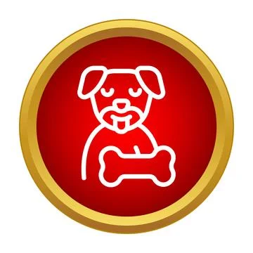 Dog holding bone icon on red button Stock Illustration