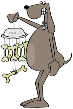 Dog holding a bone wind chime Illustrazione stock