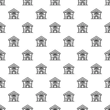 Dog house seamless pattern with paw print outline Illustrazione stock