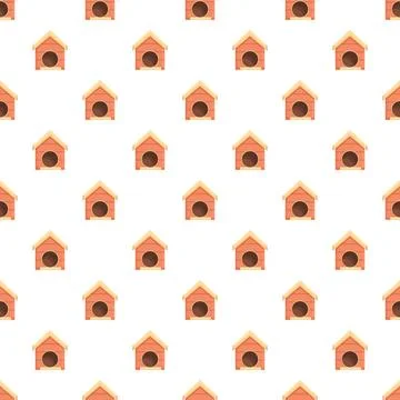 Dog house seamless pattern repeating on white background Stock Illustration