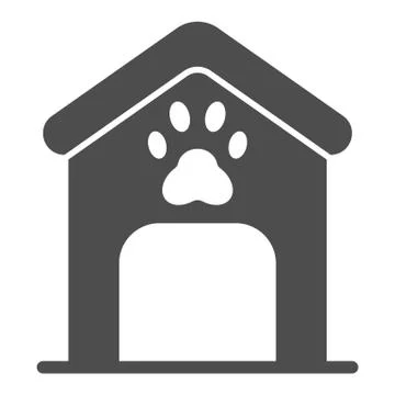 Dog house solid icon. Dog box with paw mark vector illustration isolated on Stock Illustration