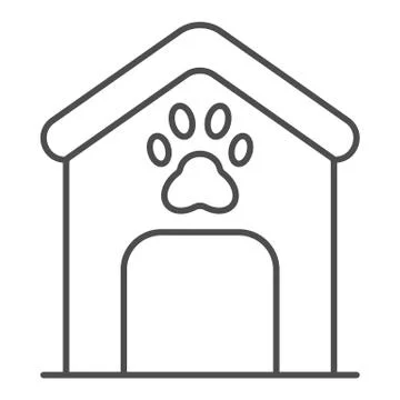 Dog house thin line icon. Dog box with paw mark vector illustration isolated on Ilustración de archivo