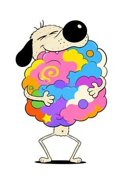 Dog Hugging Colorful Cloud Stock Illustration