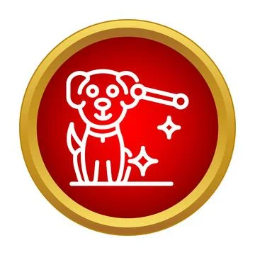 Dog icon offering bone on red button 스톡 일러스트