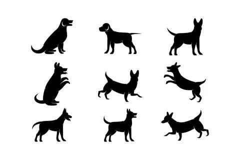 Dog icon vector, isolated black silhouette of a dog, collection Stock Illustration