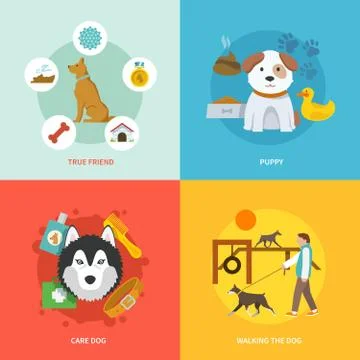Dog Icons Flat Set Stock Illustration