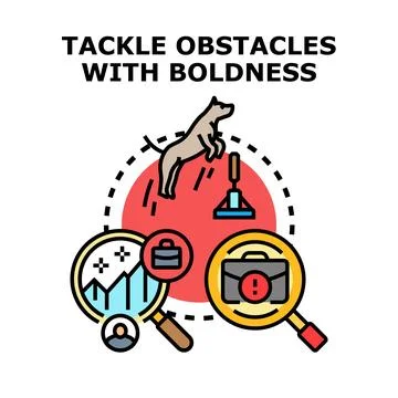 Dog jumping over obstacles, achieving business success concept Stock Illustration