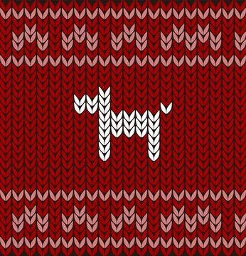 Dog on knitting pattern, Happy new year, vector illustration Illustrazione stock
