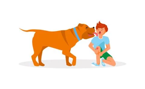 Dog licked on the boy cheek Stock Illustration