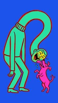 Dog Licking Crying Question Mark Man Stock Illustration