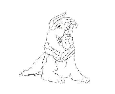 Dog lies, lines, vector, Illustrazione stock