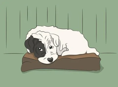 Dog lies on pillow, vector, Stock Illustration