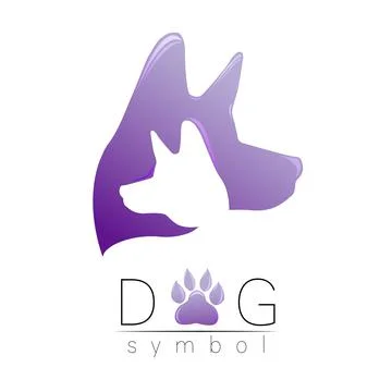 Dog logo vector. Violet trend gradient. silhouette pet. Paw symbol. Label for Stock Illustration