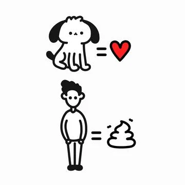 Dog is love,human is shit comic print. Vector hand drawn cartoon character Stock Illustration