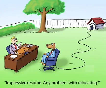 Dog may have problem with relocation interview Illustrazione stock
