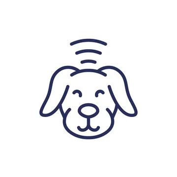 Dog with microchip line icon Stock Illustration