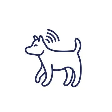 Dog with a microchip line icon, vector 스톡 일러스트