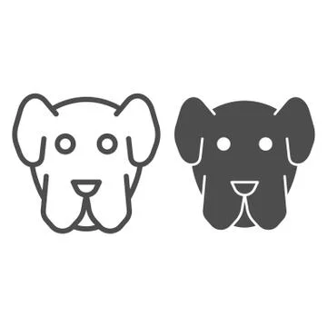 Dog muzzle line and solid icon. Minimal domestic animal face symbol, puppy head Illustrazione stock