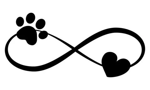 Dog or cat paw prints and heart - in infinity shape Stock Illustration