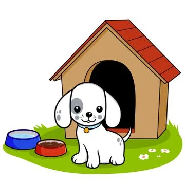 Dog outside his doghouse. Vector illustration Stock Illustration