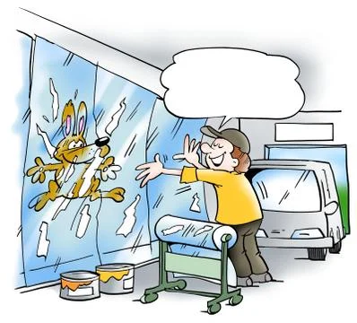 Dog at the paint shop Stock Illustration